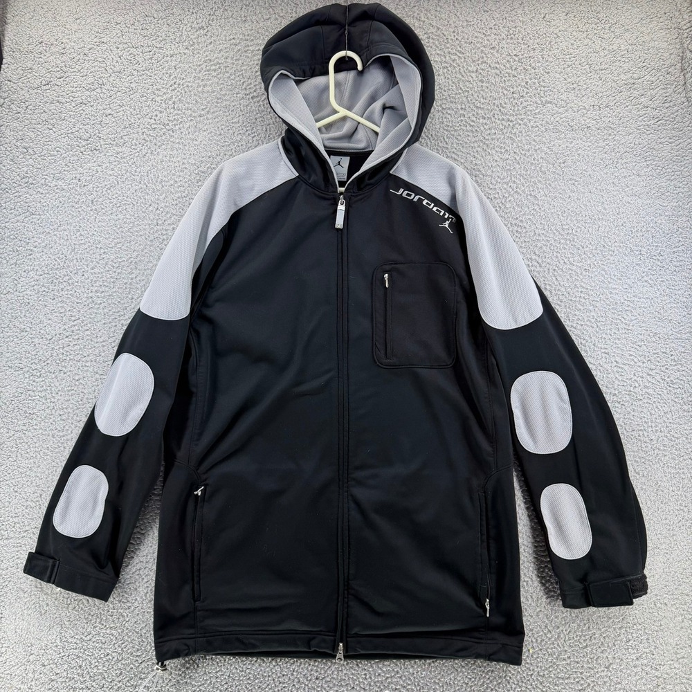 VTG Jordan Flight Full Zip Hoodie Jacket Mesh Sleeve Circles Black Grey Track L